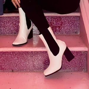 Truffle Collection x ASOS White & Black High Heeled Square Toe Retro Boots
